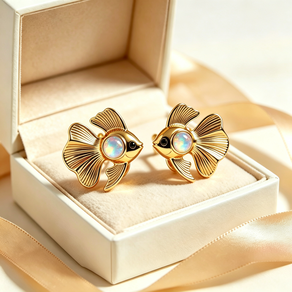 Fish Opal Stud Earrings