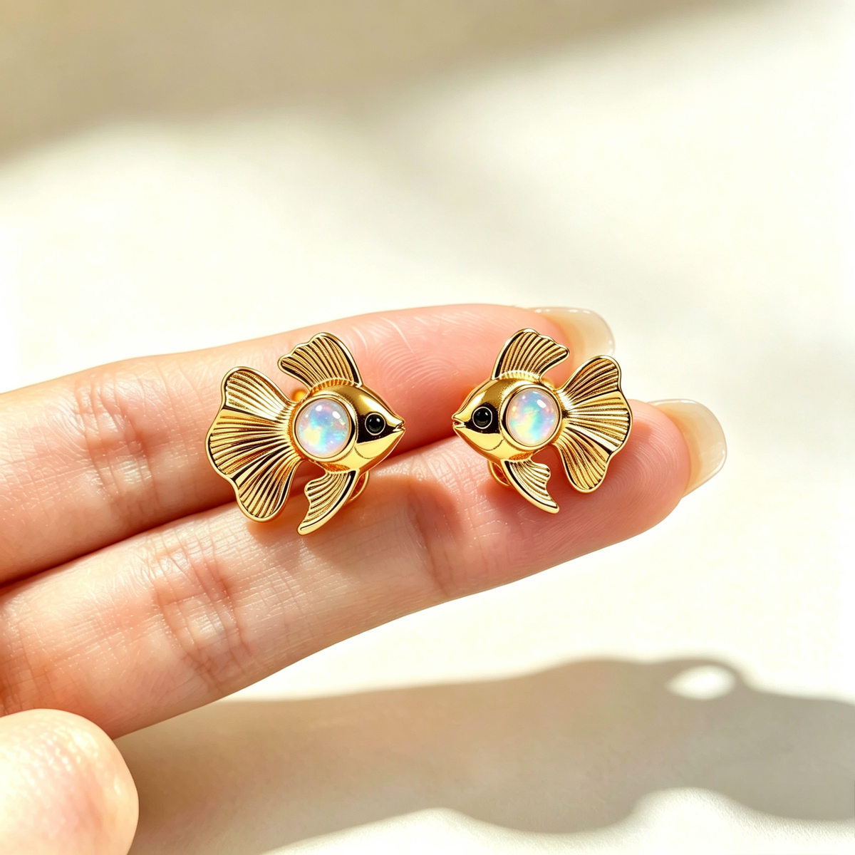 Fish Opal Stud Earrings