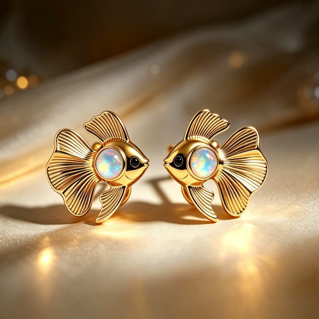 Fish Opal Stud Earrings
