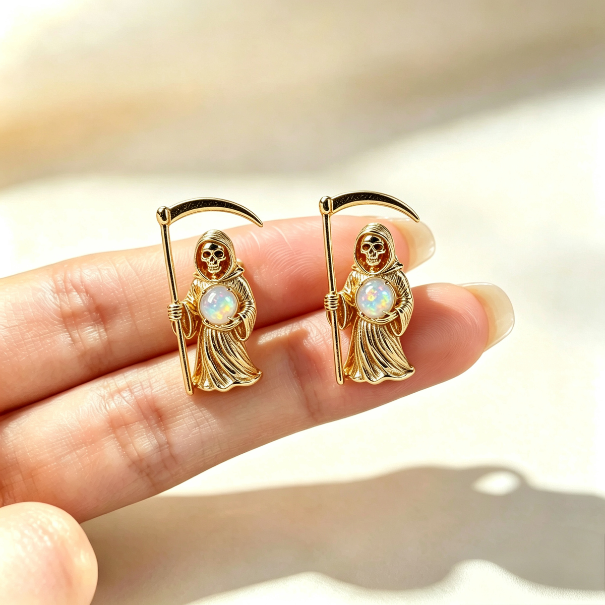 Grim Reaper Opal Stud Earrings
