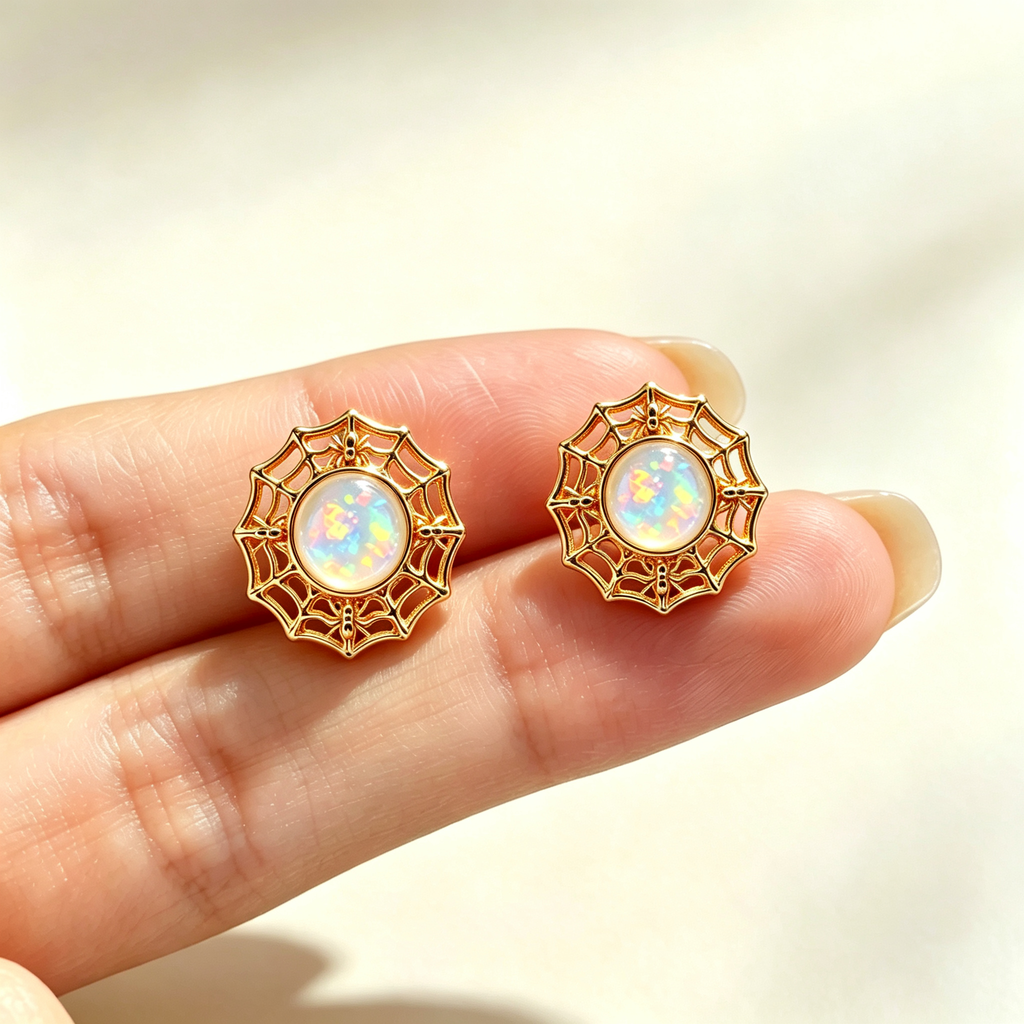 Spider Opal Stud Earrings