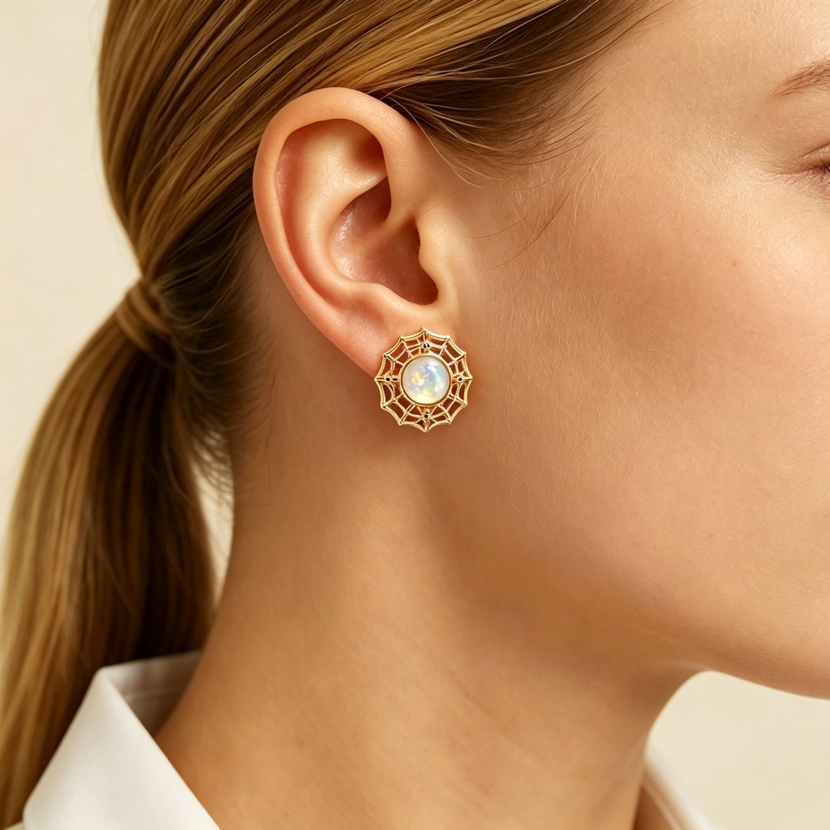 Spider Opal Stud Earrings