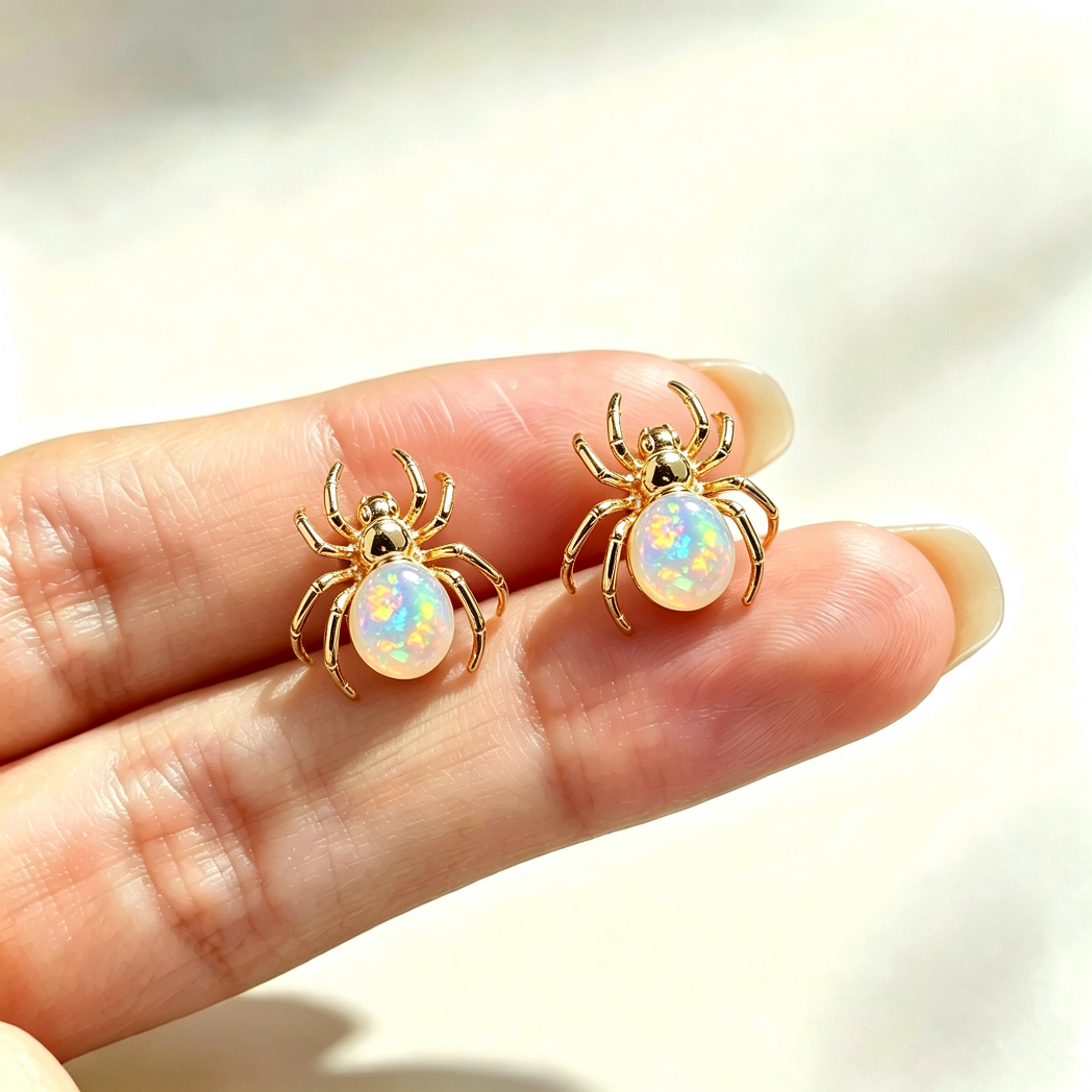 Spider Opal Stud Earrings