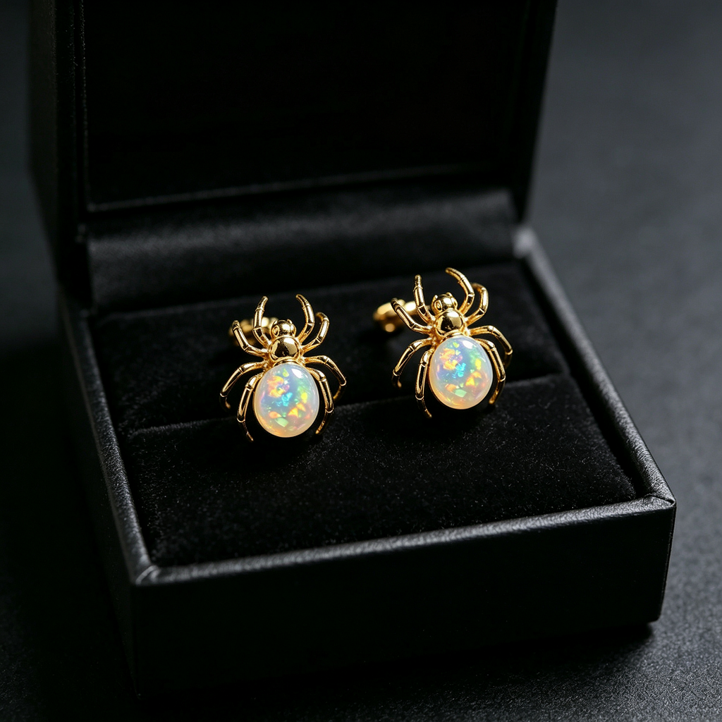 Spider Opal Stud Earrings