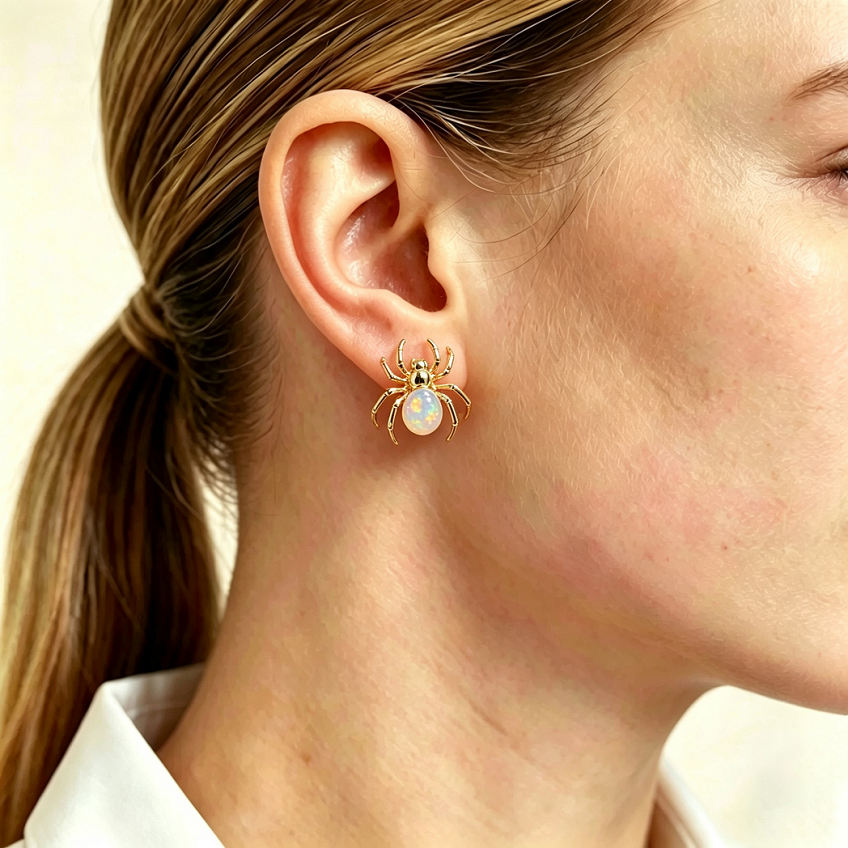 Spider Opal Stud Earrings