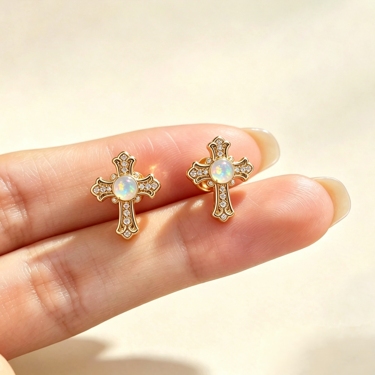 Cross Opal Stud Earrings