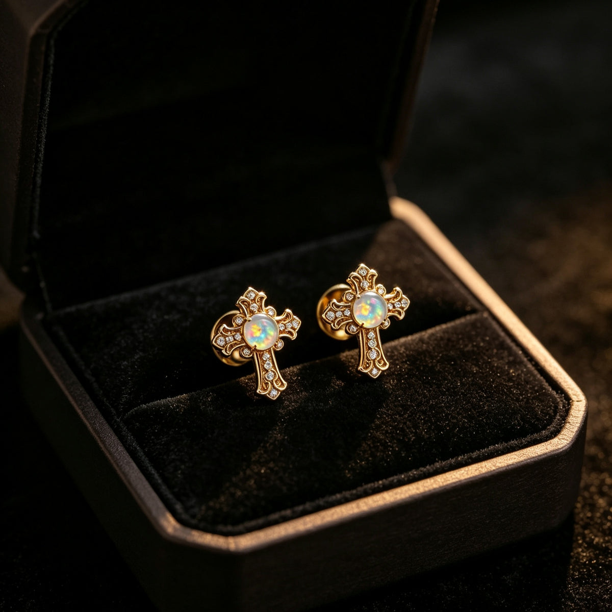 Cross Opal Stud Earrings