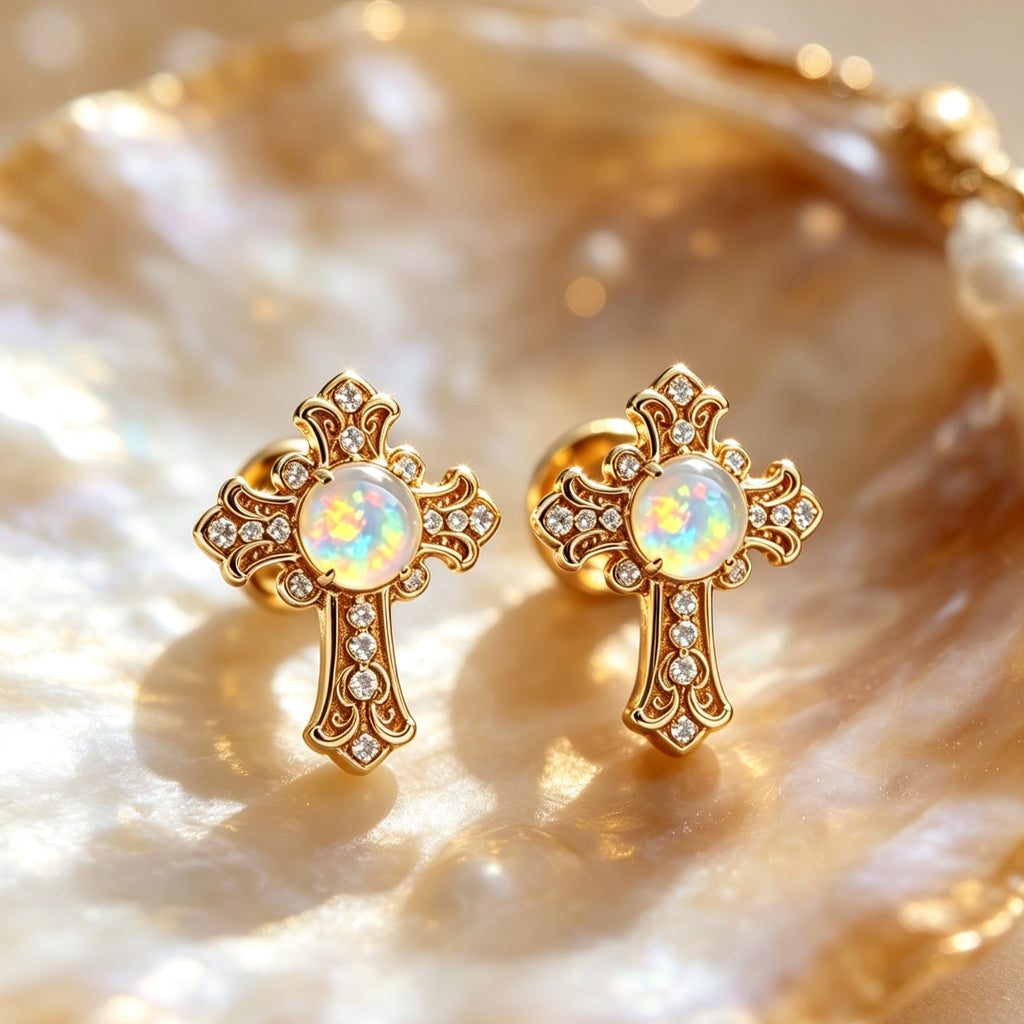 Cross Opal Stud Earrings