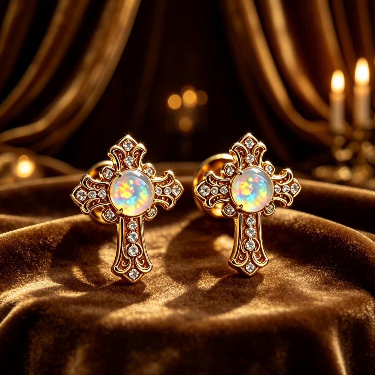 Cross Opal Stud Earrings