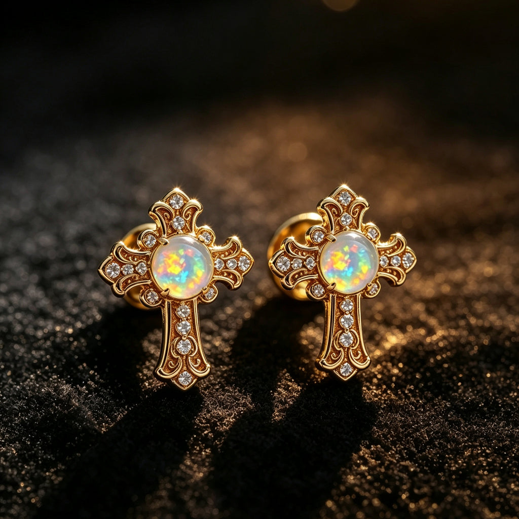 Cross Opal Stud Earrings