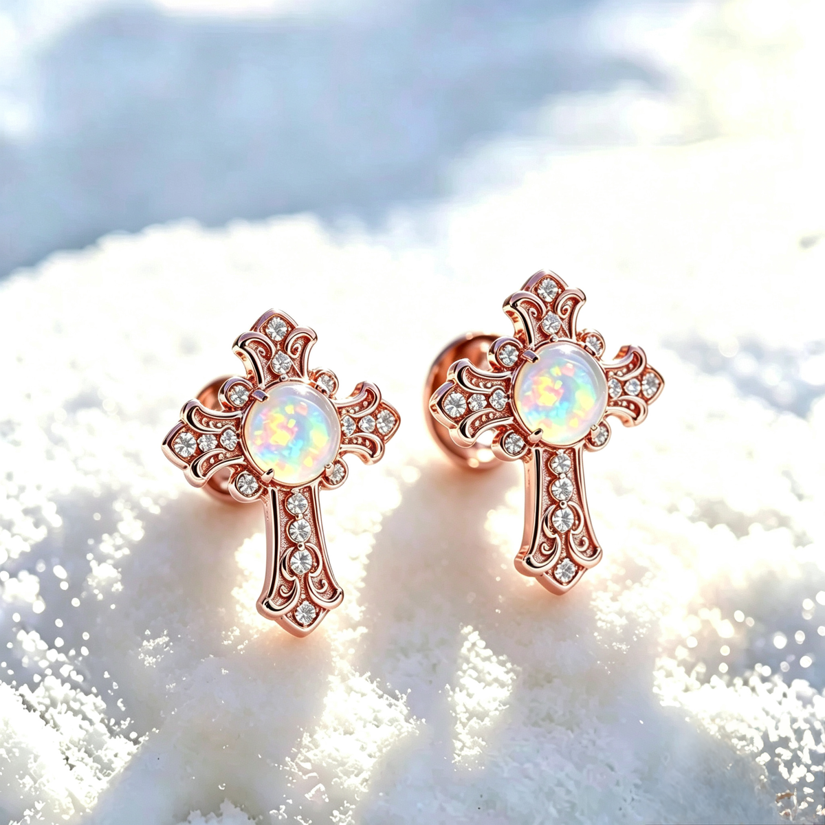 Cross Opal Stud Earrings