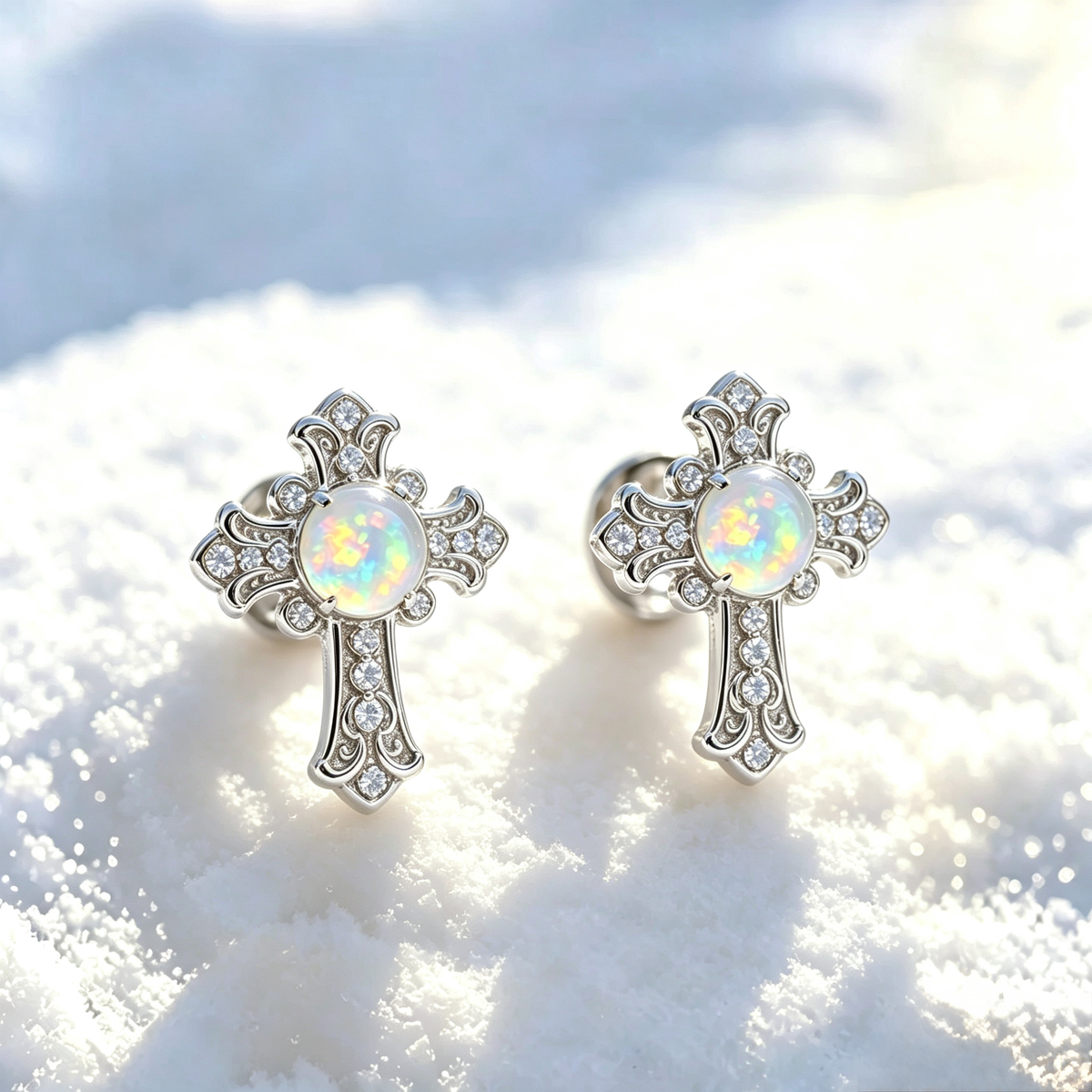 Cross Opal Stud Earrings