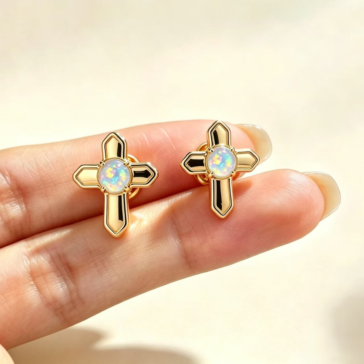 Cross Opal Stud Earrings