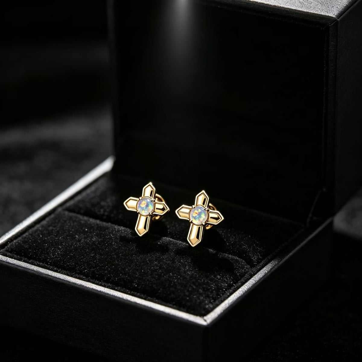 Cross Opal Stud Earrings