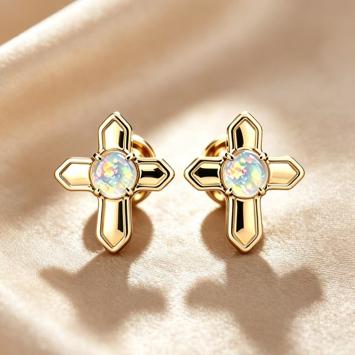 Cross Opal Stud Earrings
