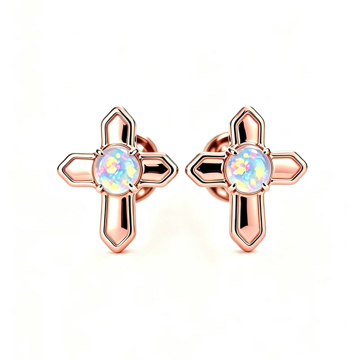 Cross Opal Stud Earrings