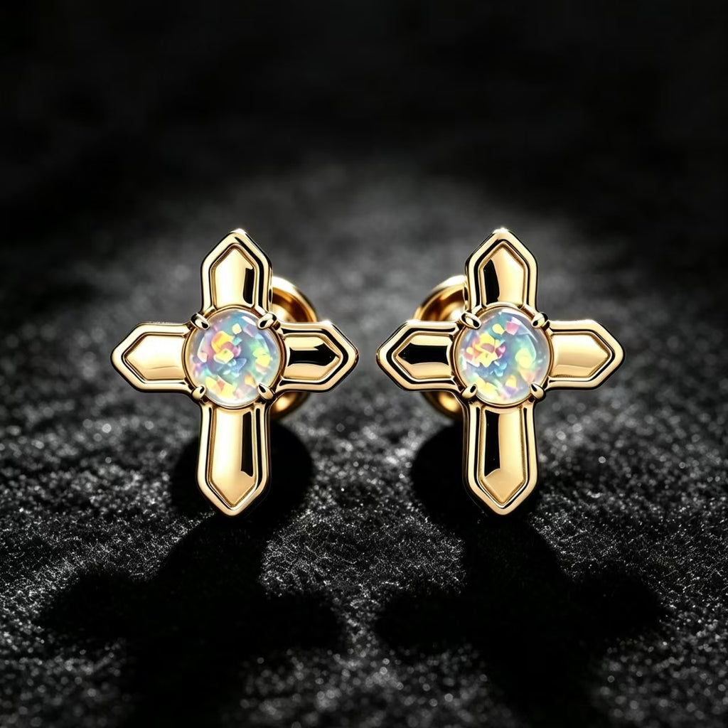 Cross Opal Stud Earrings