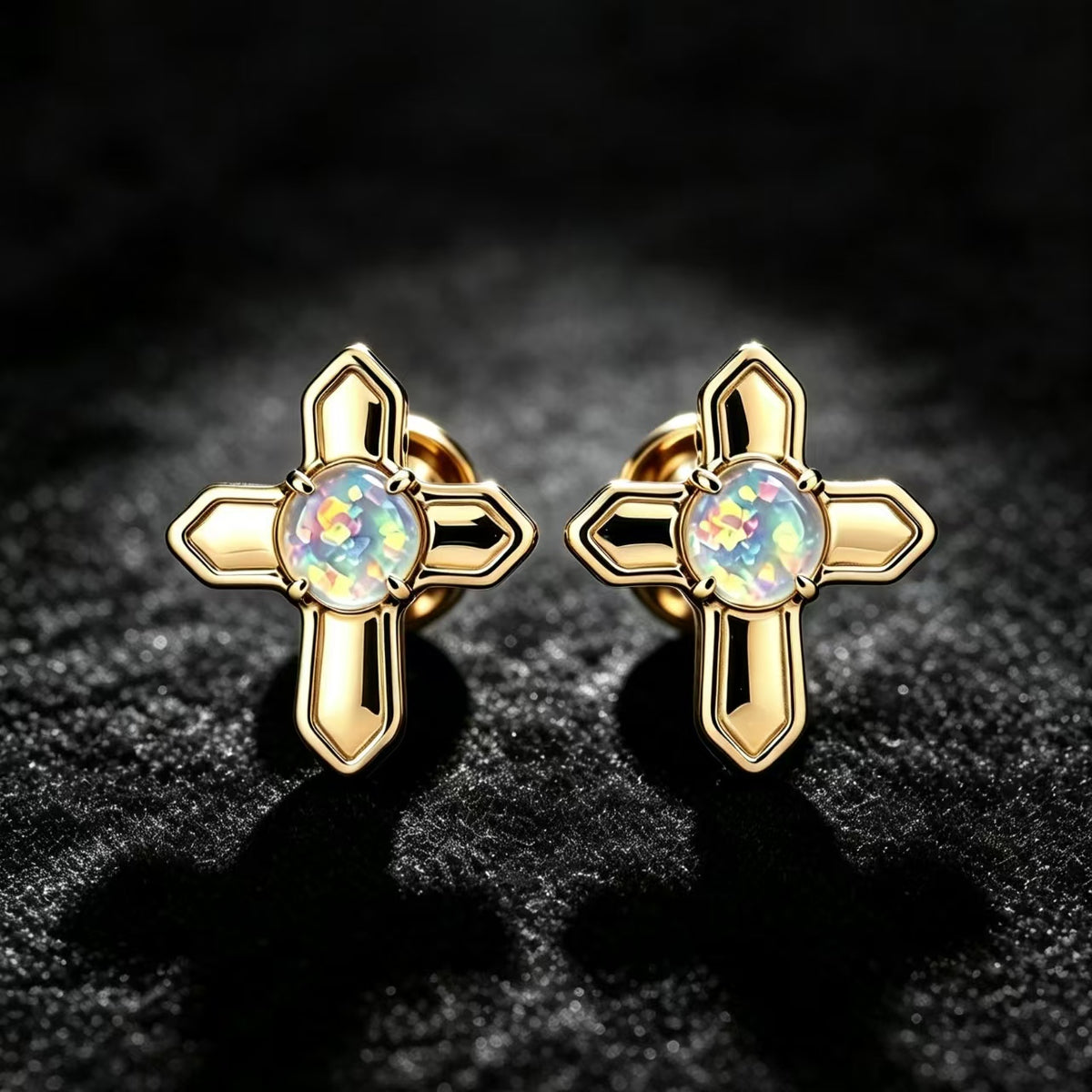 Cross Opal Stud Earrings