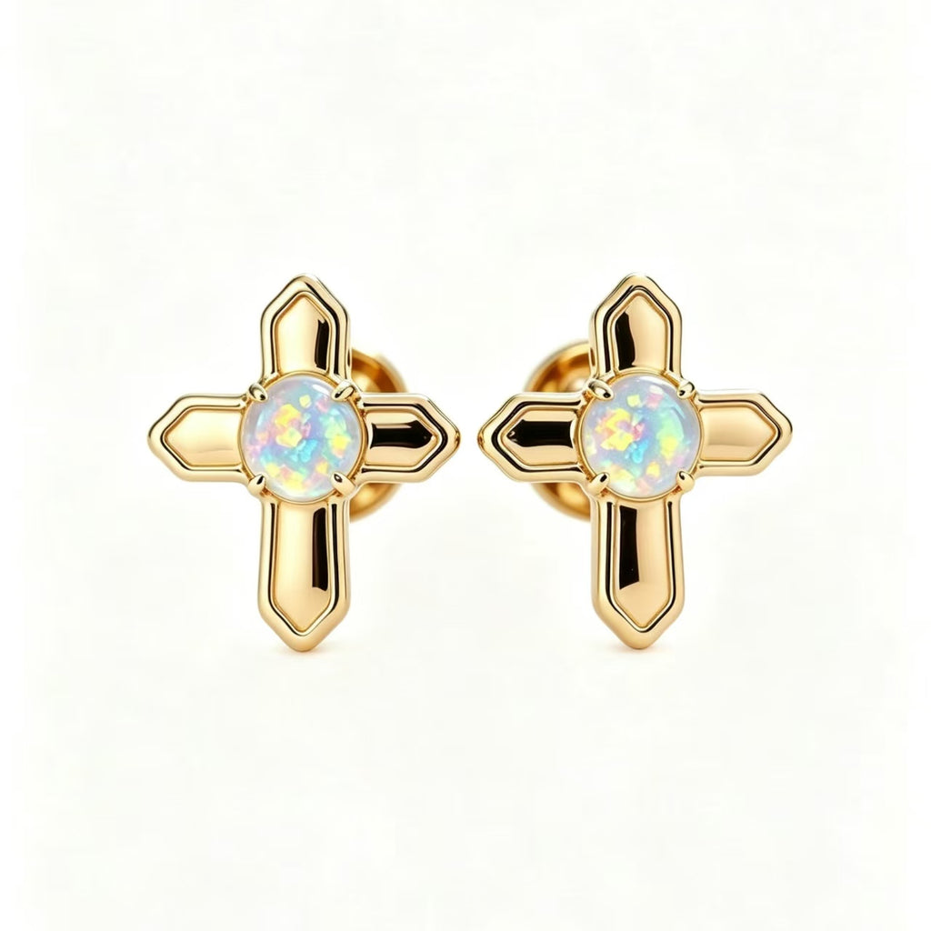 Cross Opal Stud Earrings