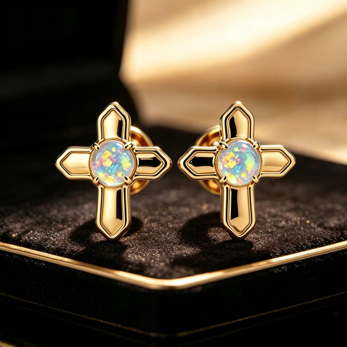 Cross Opal Stud Earrings