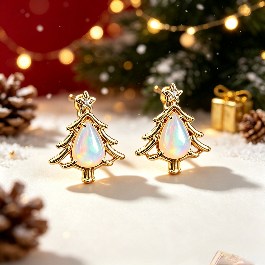 Christmas Tree Opal Stud Earrings
