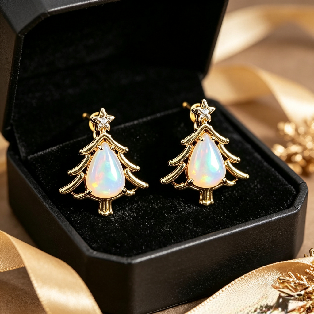 Christmas Tree Opal Stud Earrings