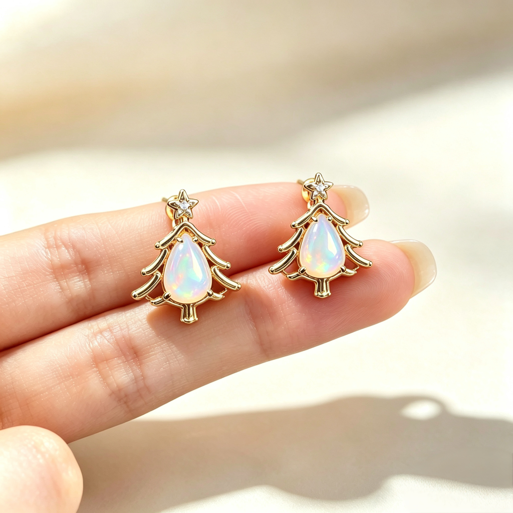 Christmas Tree Opal Stud Earrings
