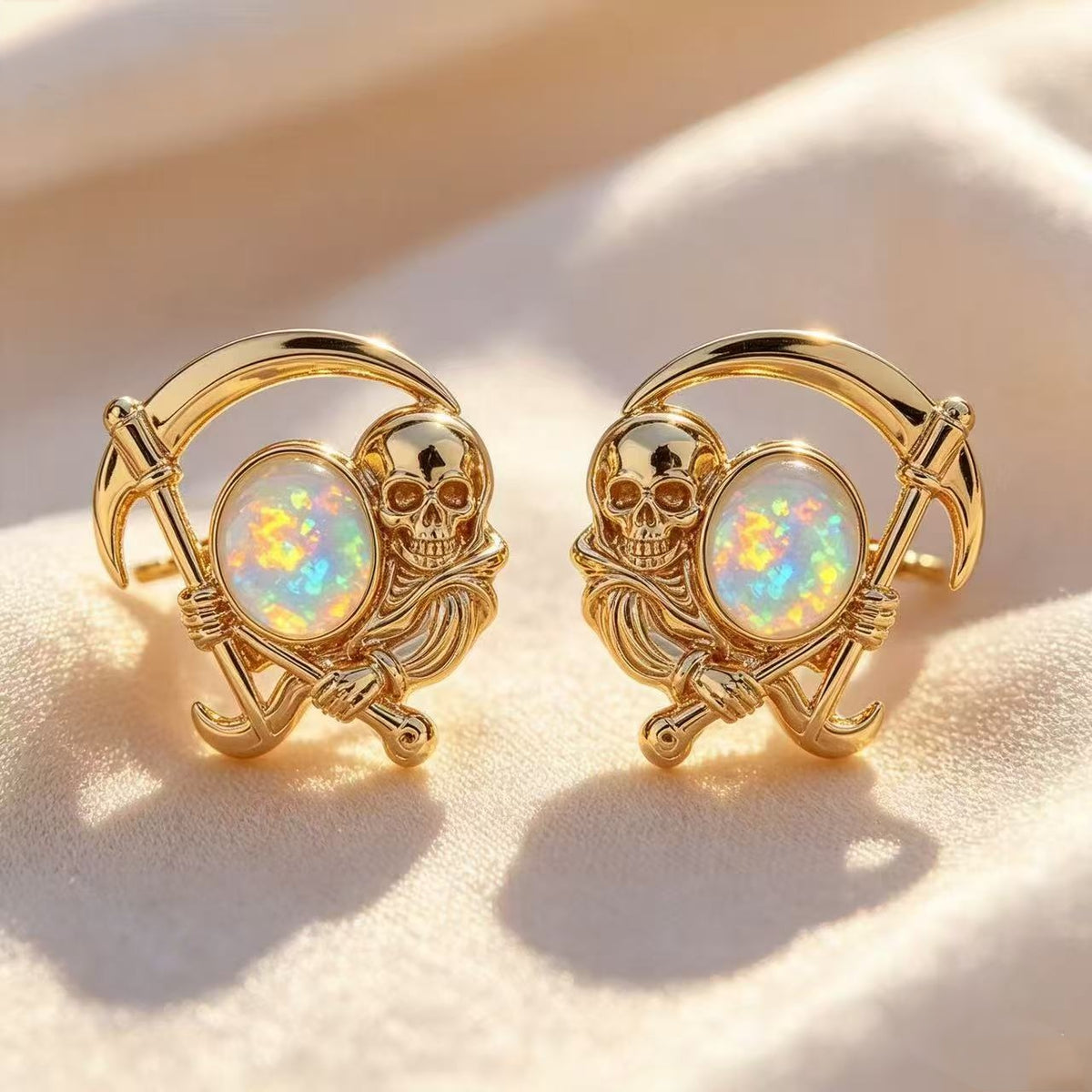 Grim Reaper Opal Stud Earrings
