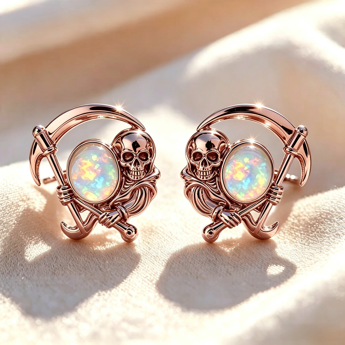 Grim Reaper Opal Stud Earrings