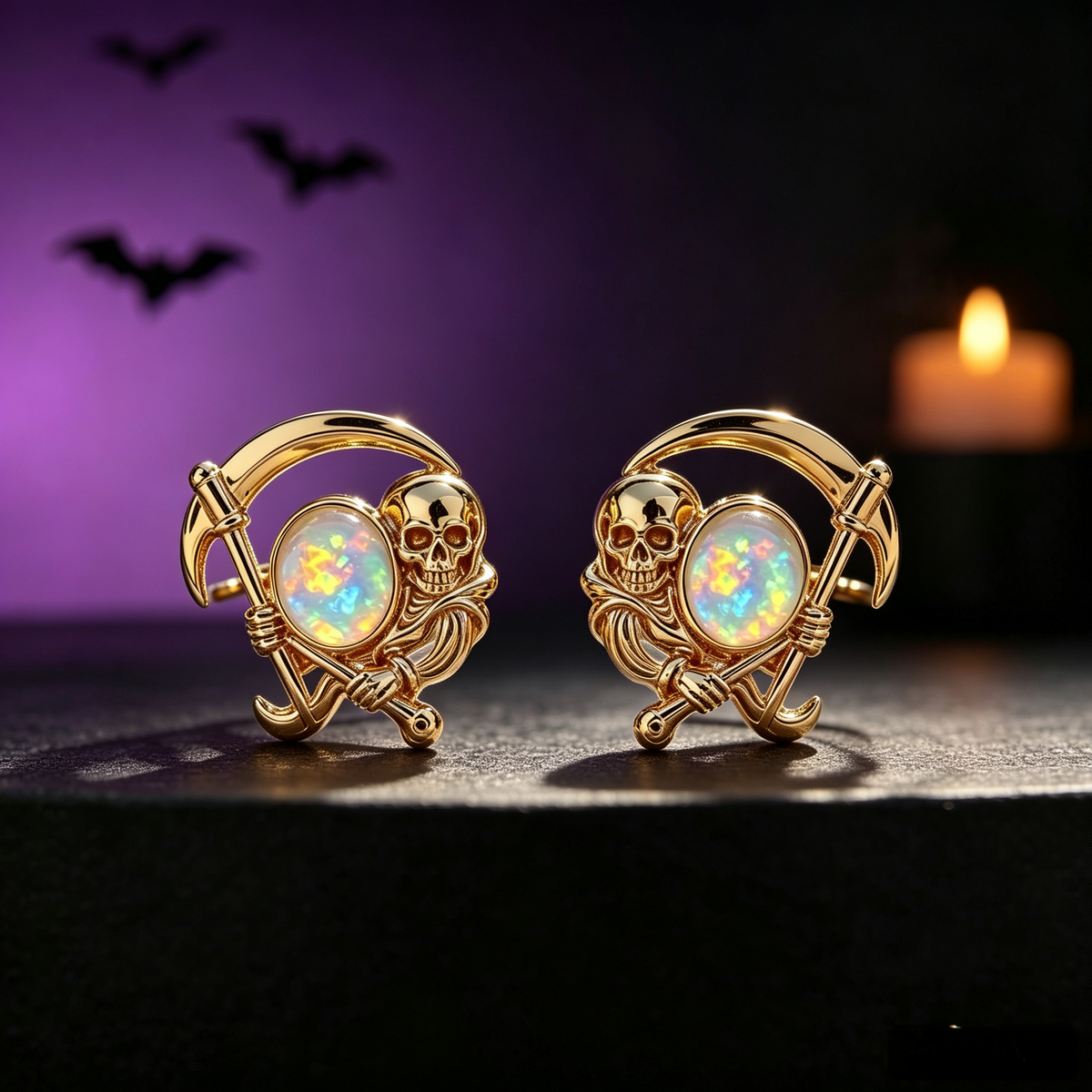 Grim Reaper Opal Stud Earrings
