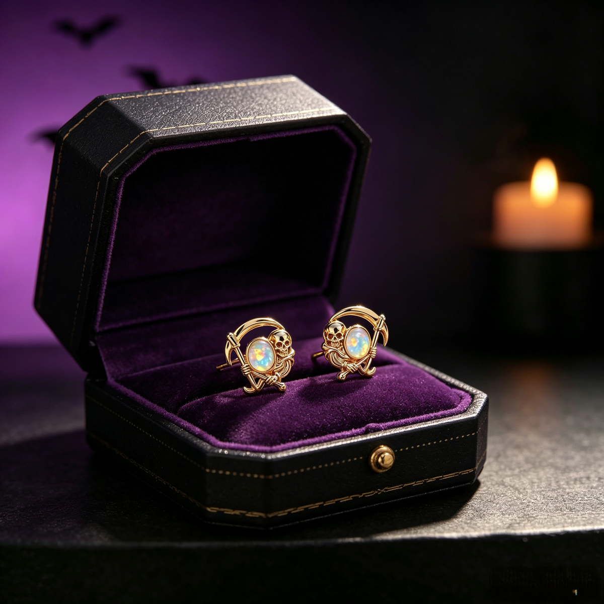 Grim Reaper Opal Stud Earrings