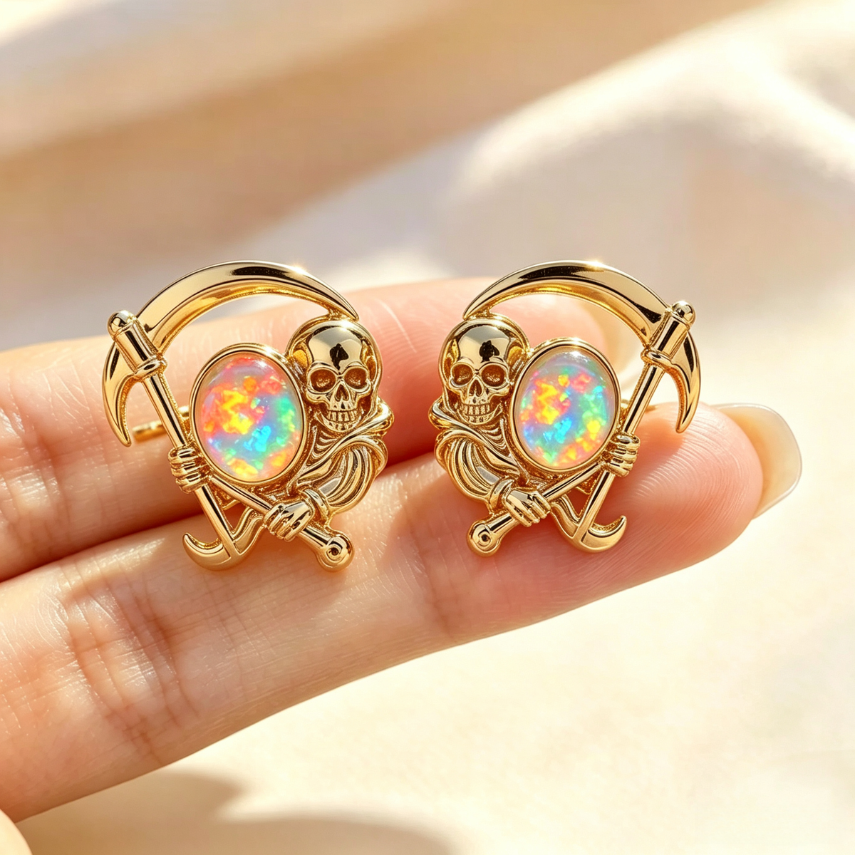 Grim Reaper Opal Stud Earrings
