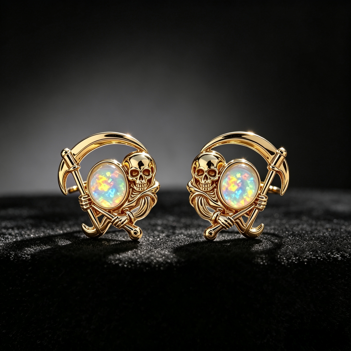 Grim Reaper Opal Stud Earrings