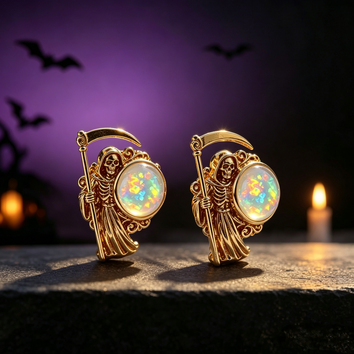 Grim Reaper Opal Stud Earrings