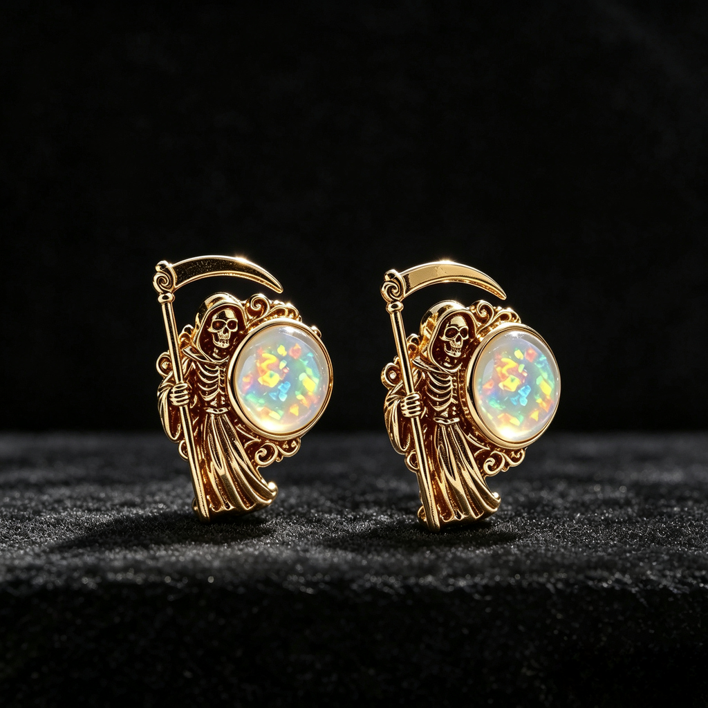 Grim Reaper Opal Stud Earrings