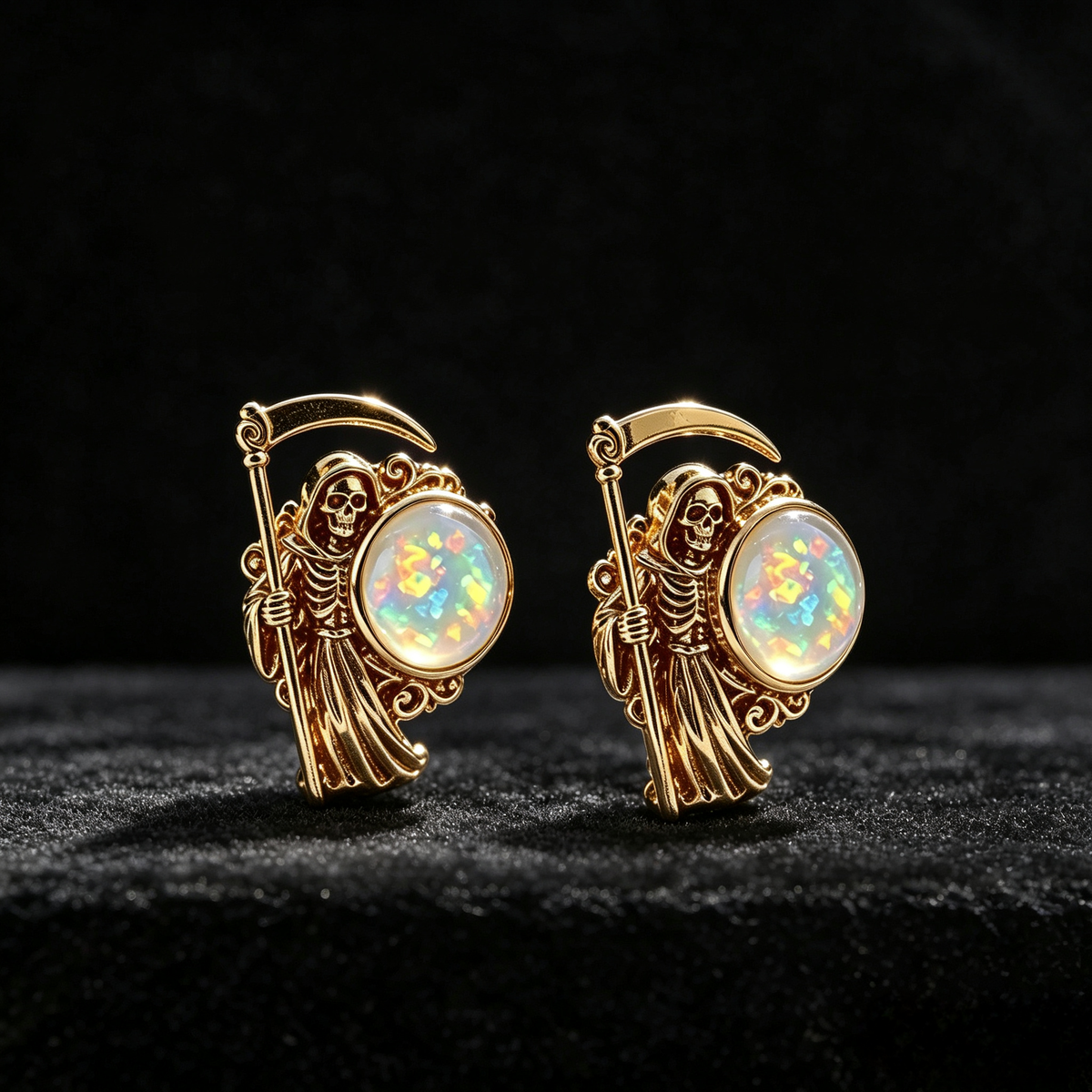 Grim Reaper Opal Stud Earrings