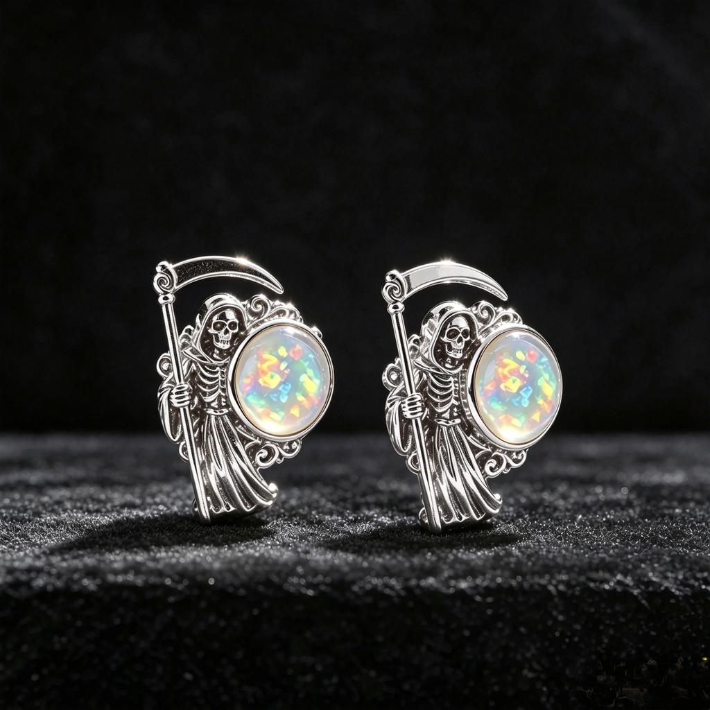 Grim Reaper Opal Stud Earrings