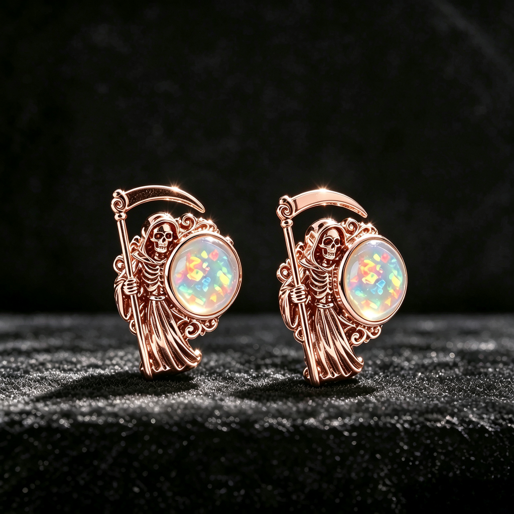 Grim Reaper Opal Stud Earrings