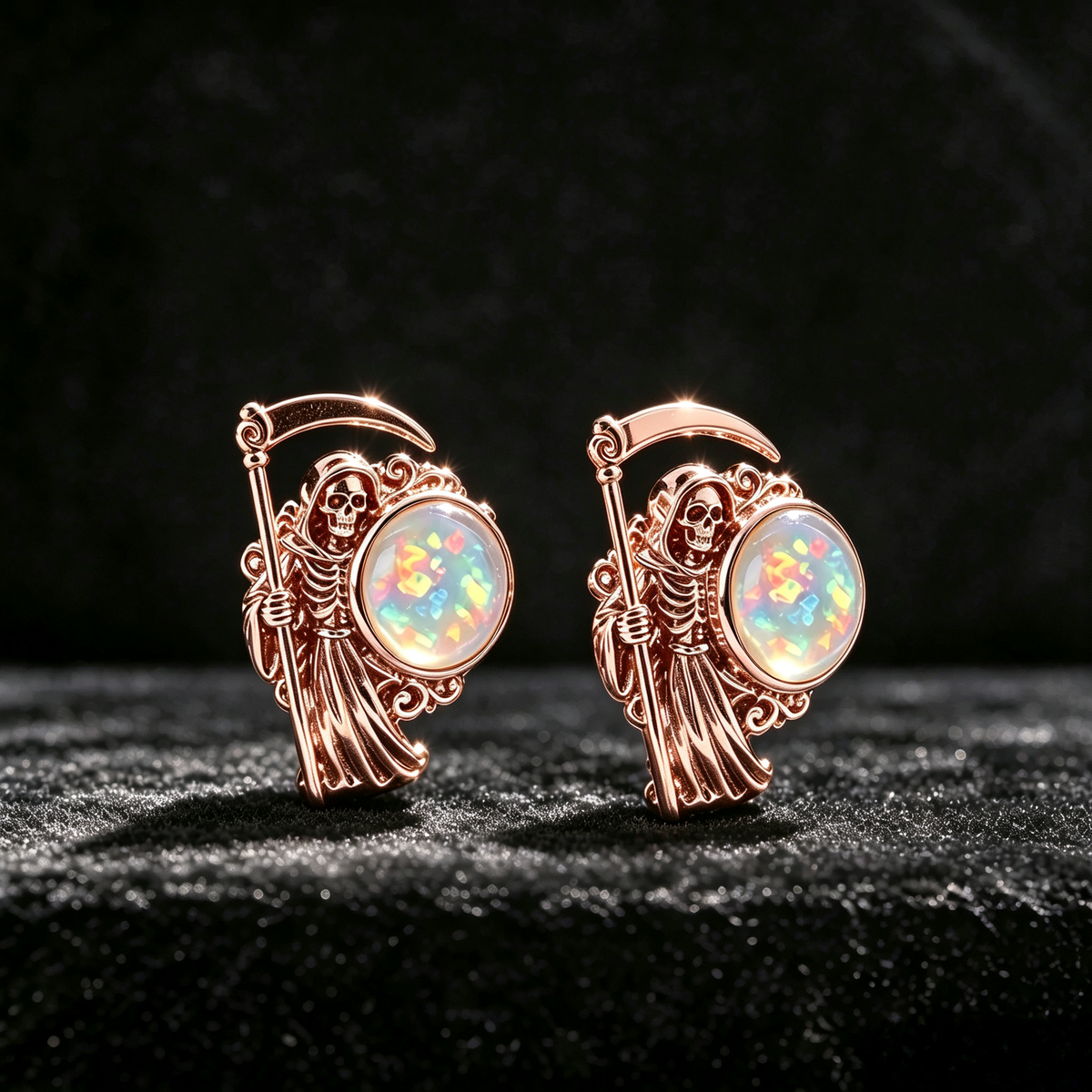 Grim Reaper Opal Stud Earrings