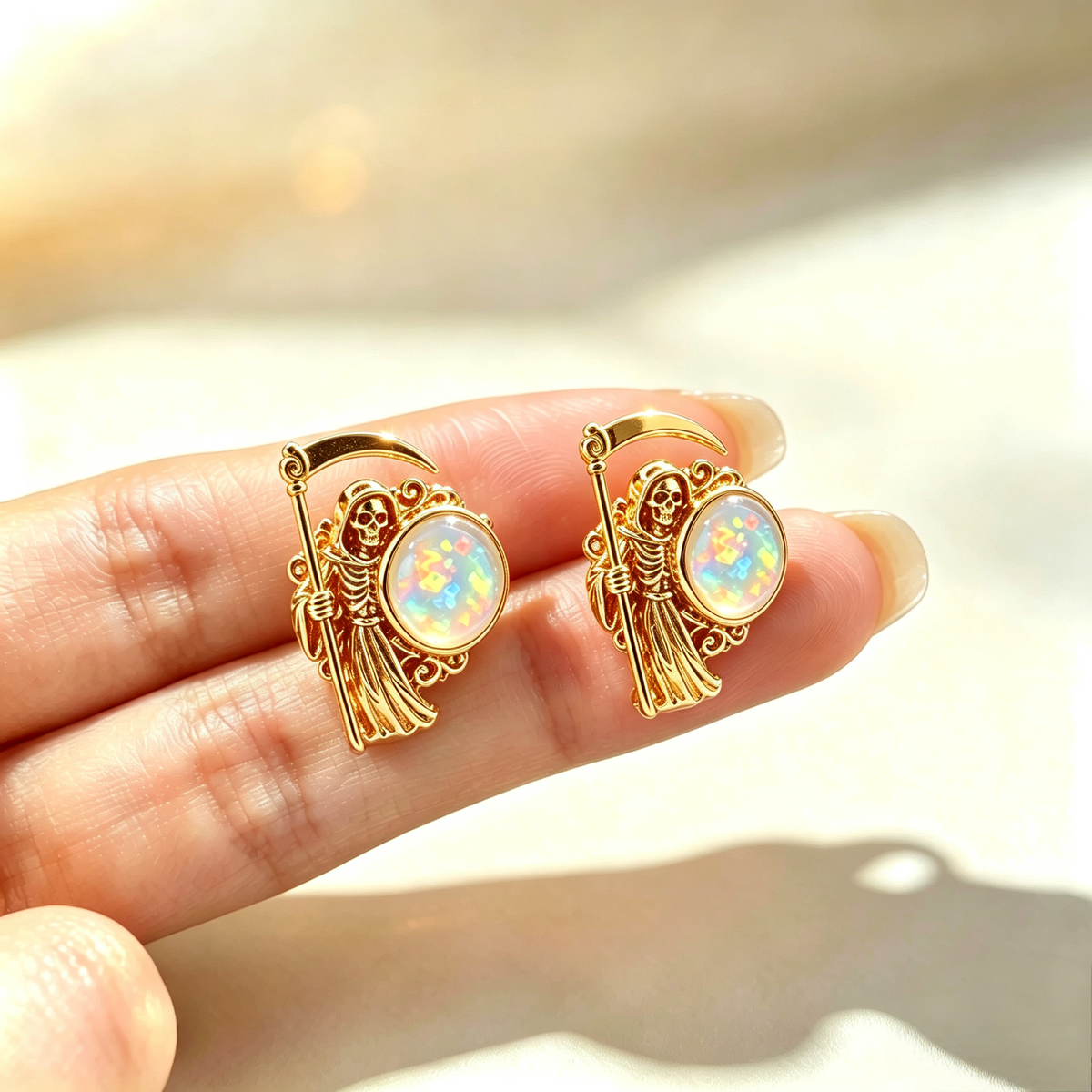 Grim Reaper Opal Stud Earrings