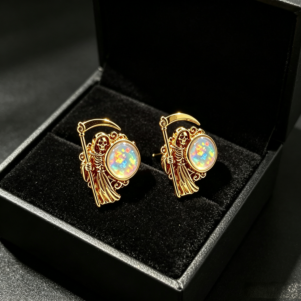 Grim Reaper Opal Stud Earrings