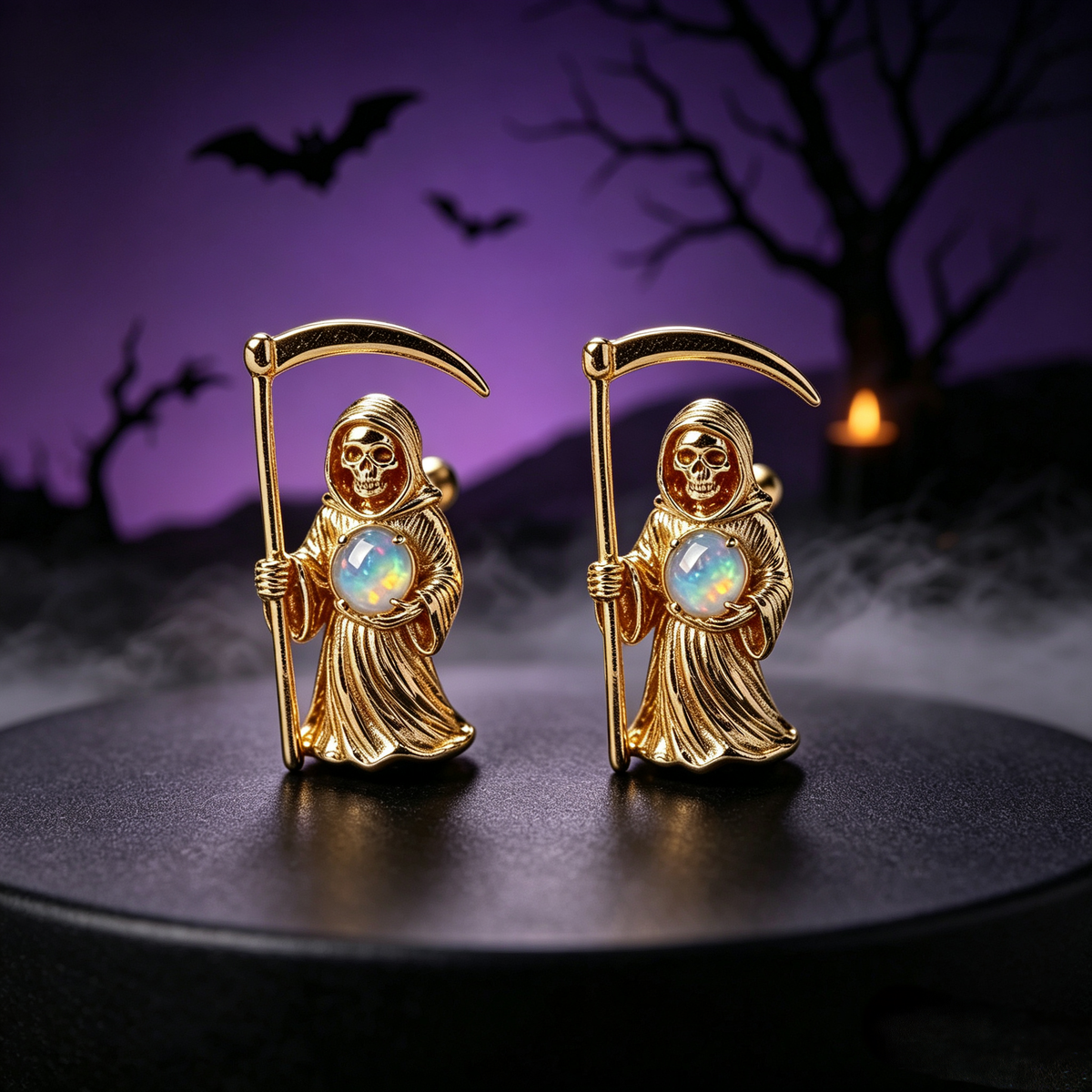 Grim Reaper Opal Stud Earrings