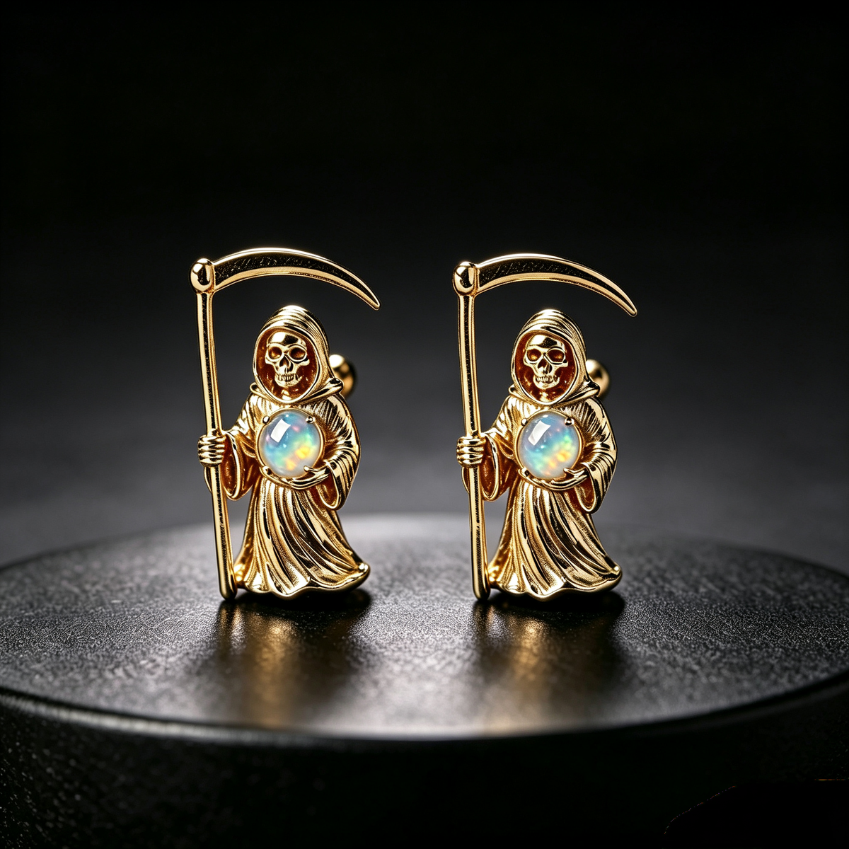 Grim Reaper Opal Stud Earrings