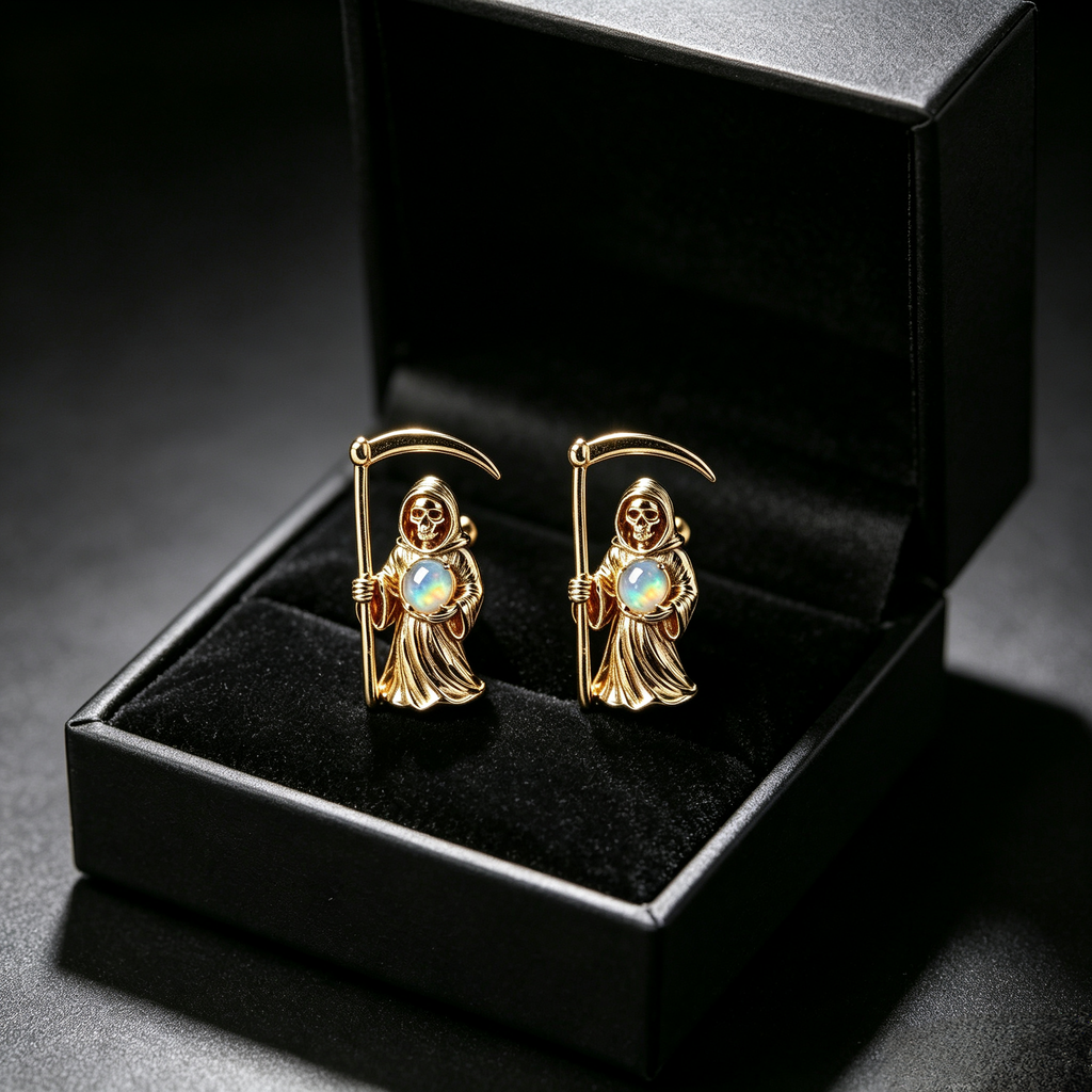 Grim Reaper Opal Stud Earrings