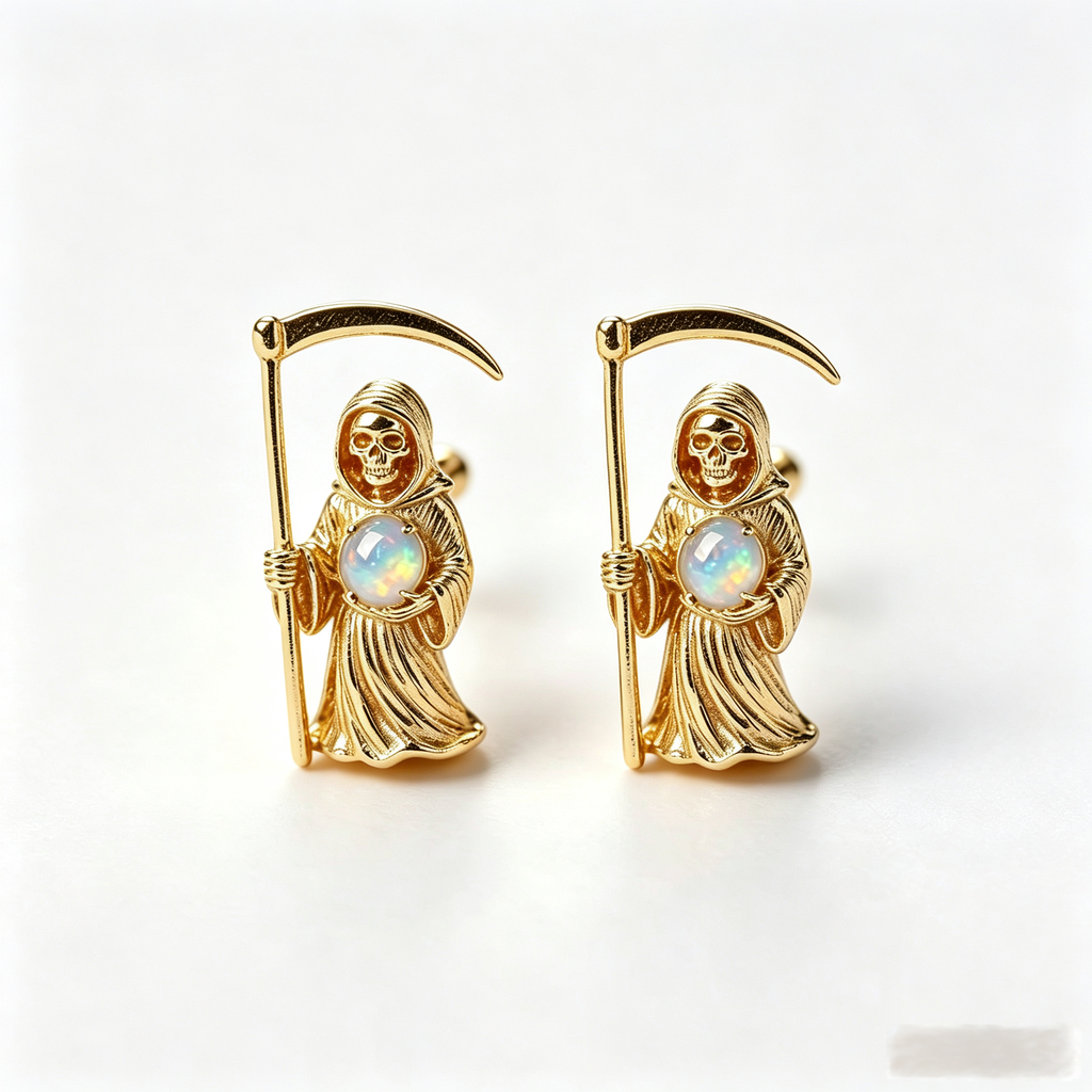Grim Reaper Opal Stud Earrings