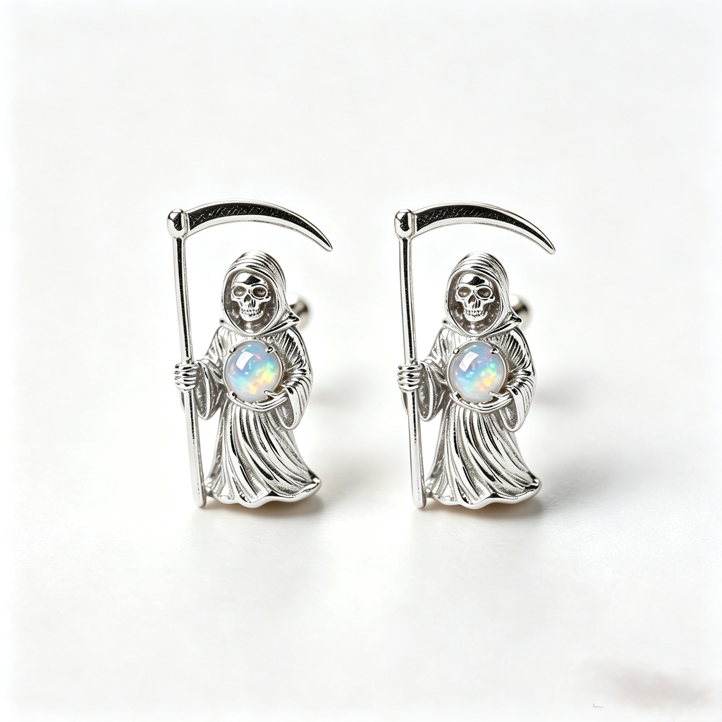 Grim Reaper Opal Stud Earrings
